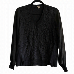 𝅺tristan V Neck Flower Detail Blouse with Mesh Sleeves Size M